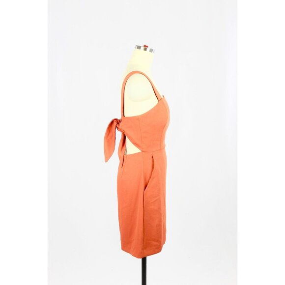 Aritzia WILFRED Ecoulement Rust Orange Basketweave Tie Back Mini Dress, Size 6 - Picture 2 of 16